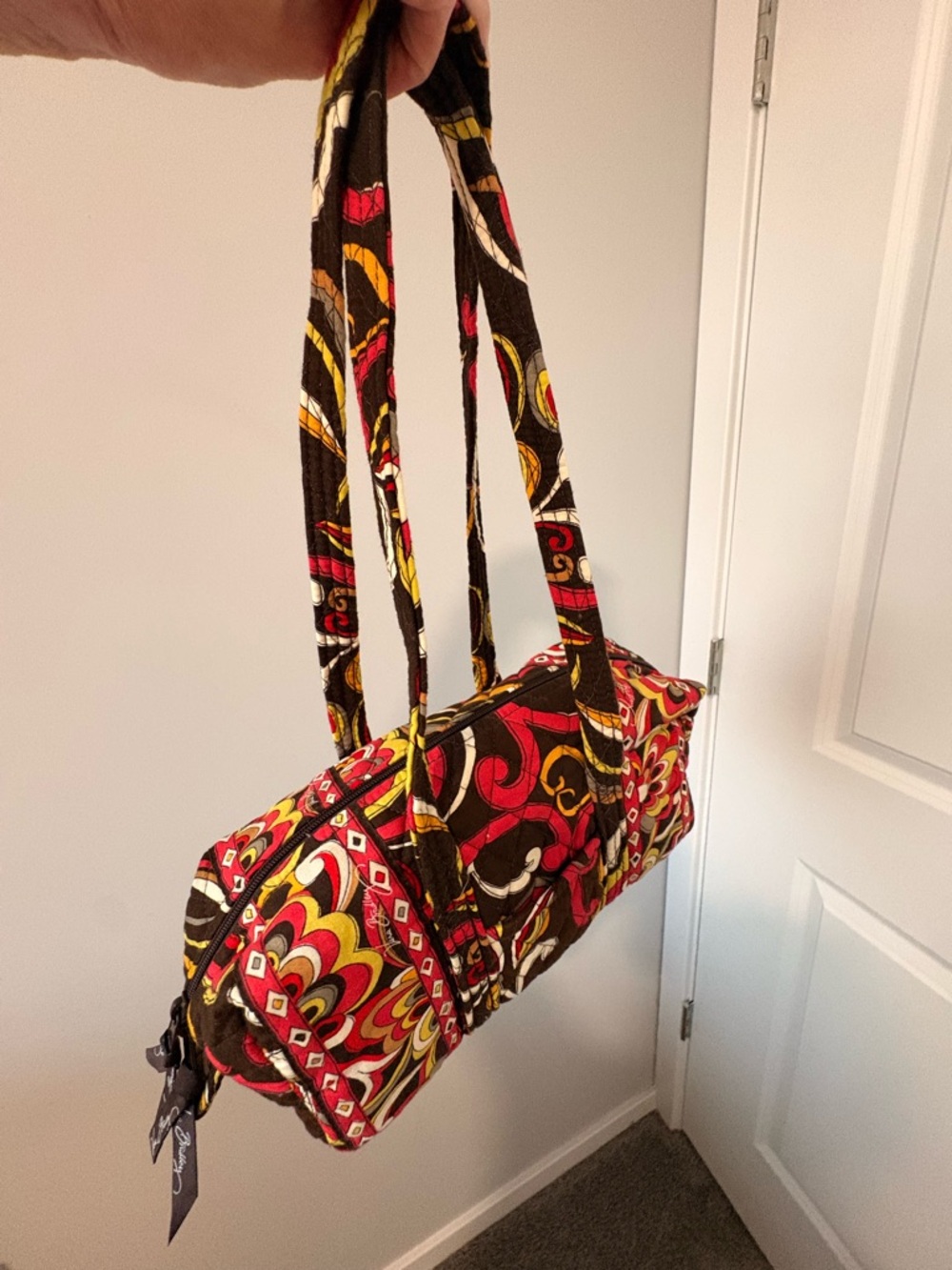 Vera Bradley Brown Quilted Tote Bag with Red & Yellow Paisley Print - Picture 3 of 4